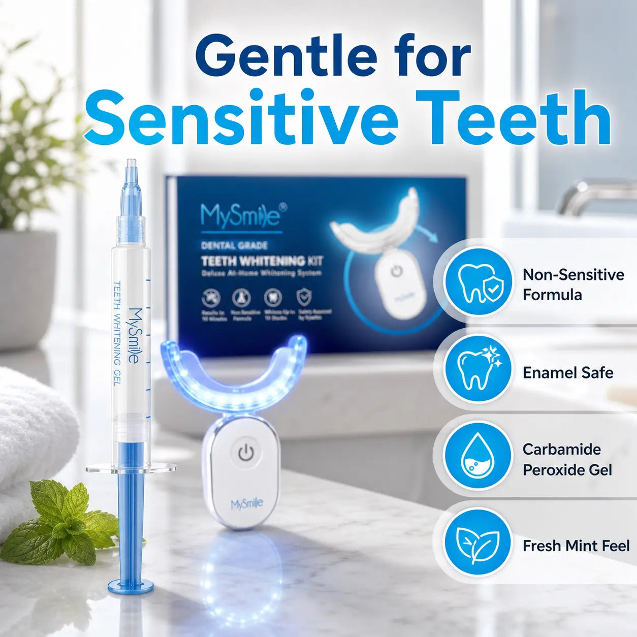 Mysmile Professional LED Teeth Whitening Kit - 10-Minute Treatment with 28X Bulbs and 3 Gel Syringes, Safe for Sensitive Teeth