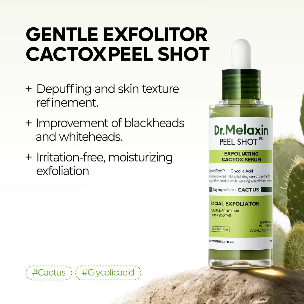 Dr. Melaxin Peel Shot Exfoliating Cactox Serum with AHA & PHA for Enhanced Blackhead and Whitehead Reduction and Pore Tightening