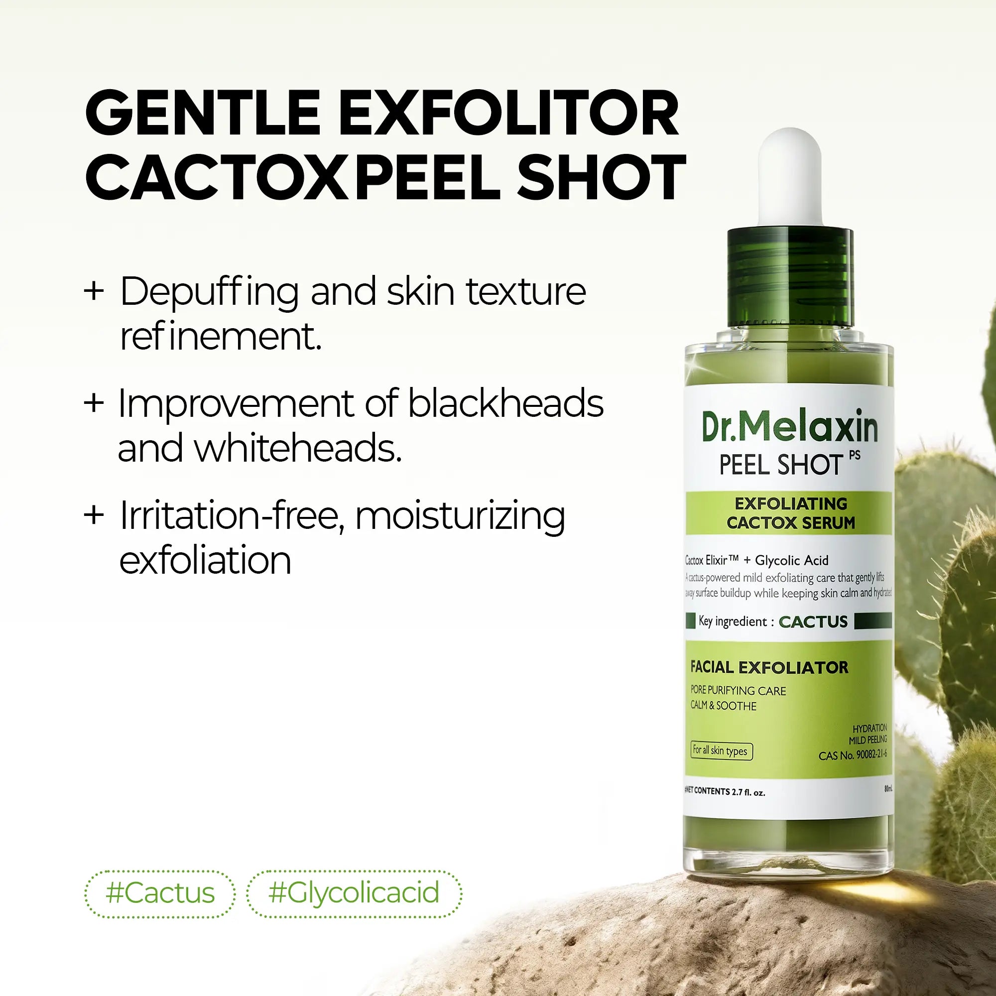 Dr. Melaxin Peel Shot Exfoliating Cactox Serum with AHA & PHA for Enhanced Blackhead and Whitehead Reduction and Pore Tightening