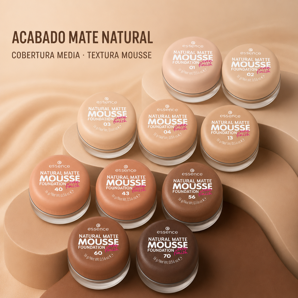 Base Essence Natural Matte Mousse – Cobertura Media y Acabado Mate Natural