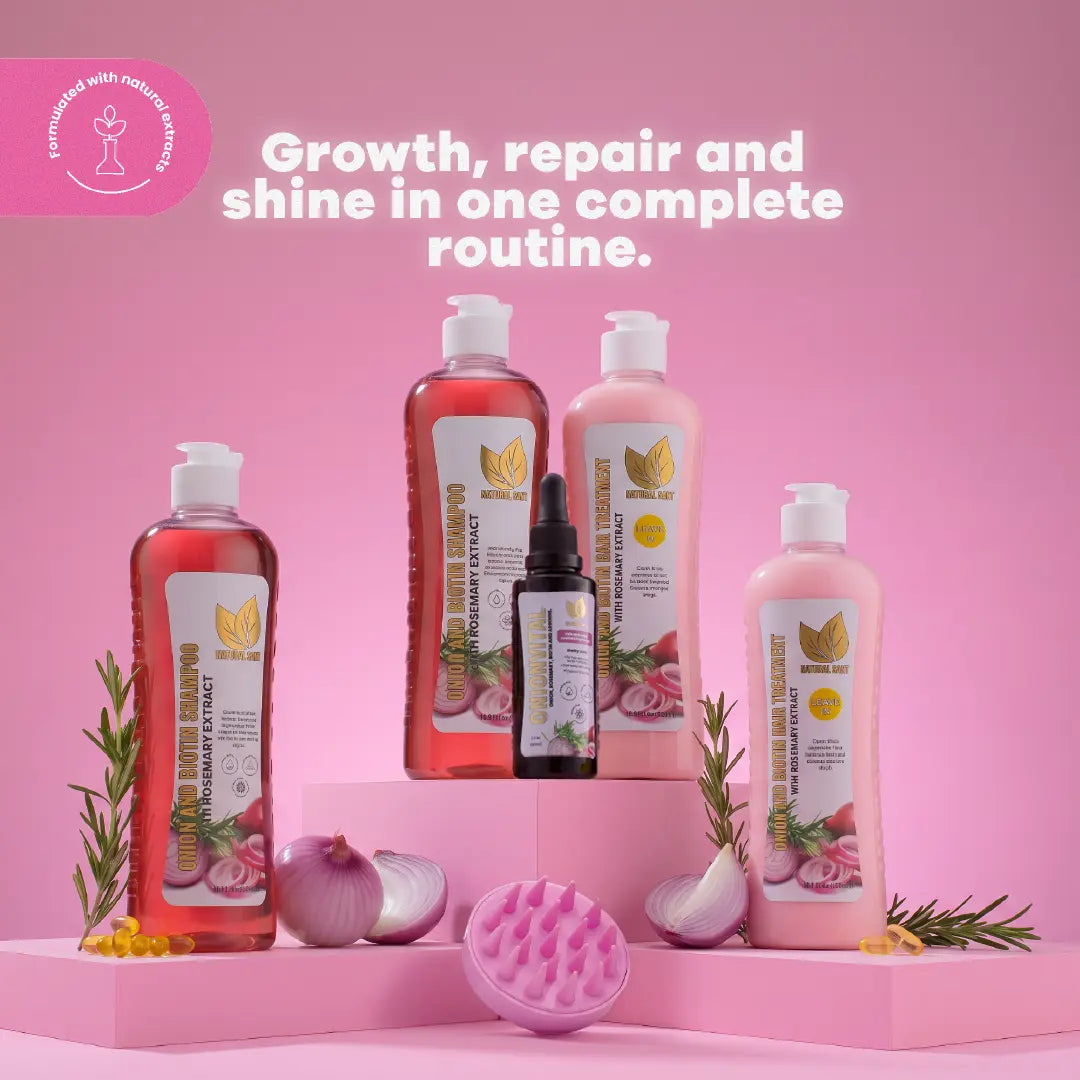 Natural Sant Onion, Rosemary, and Biotin Set with Onionvital Serum Kit and Complimentary Scalp Massager