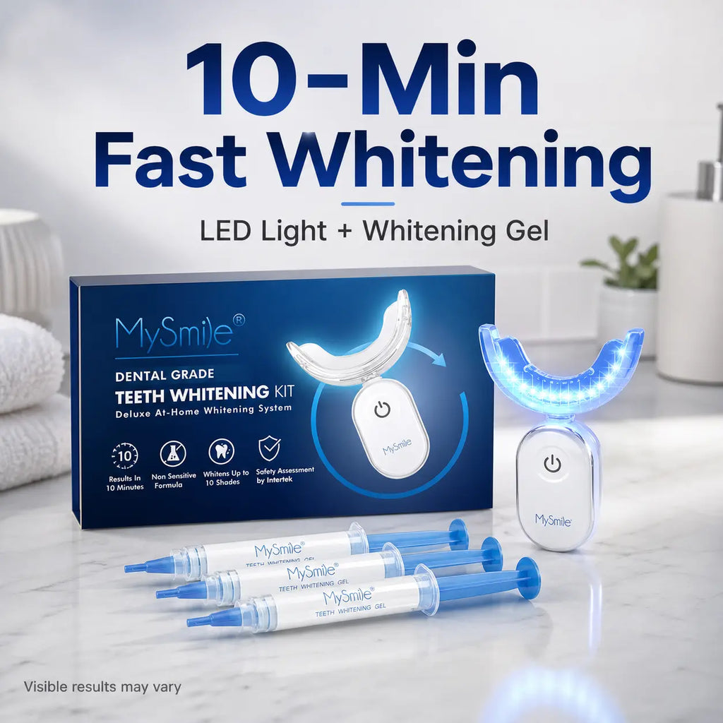 Mysmile Professional LED Teeth Whitening Kit - 10-Minute Treatment with 28X Bulbs and 3 Gel Syringes, Safe for Sensitive Teeth